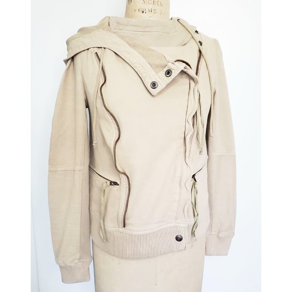 Free People We the Free Womens Carmen Moto Jacket Zip Hoody in Calm Sand S NWT - Picture 2 of 14